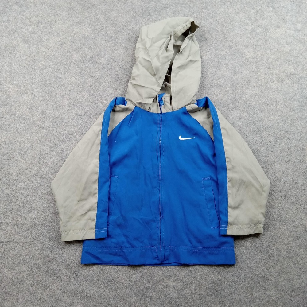 Nike Jacket Toddler Boys 2T‎ Blue Gray Hooded Windbreaker Lightweight Logo